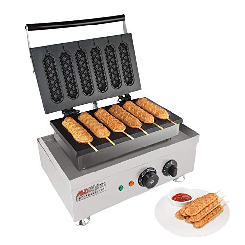 ALDKitchen Corn Dog Waffle Maker for Commercial Use | 6 Hotdog Waffles on a Stick | Stainless Steel | 110V (6 Hot Dogs)