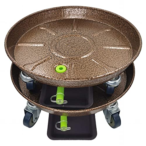 Mornteko Plant Pallet Caddy, 15.94" Heavy Duty Metal Planter Pot Mover, Plant Pot Pallet Dolly Caster with Iron Wheels and Drain Hole, 2 Pack (15.94 inches, Bronze)