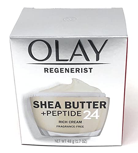Olay Regenerist Shea Butter + Peptide 24 Rich Cream Face Moisturizer, Fragrance Free, 1.7 oz (48g)