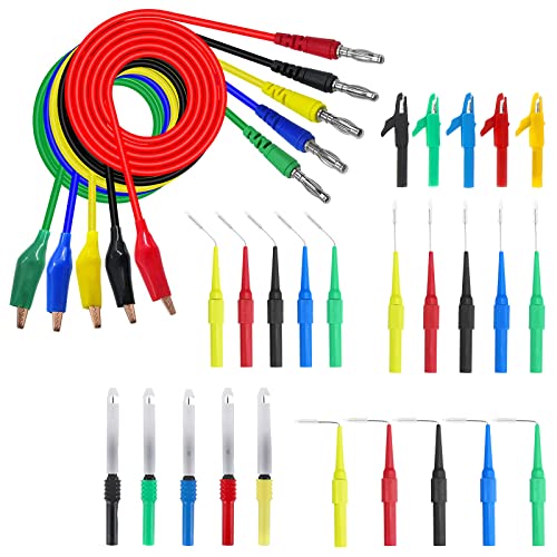 Sumnacon 30Pcs Back Probe Kits - Banana Plug to Alligator Clip Test Leads with Wire Piercing Probes Alligator Clips, 15Pcs Back Probe Pins for Automotive Circuit Electrical Diagnostic Testing