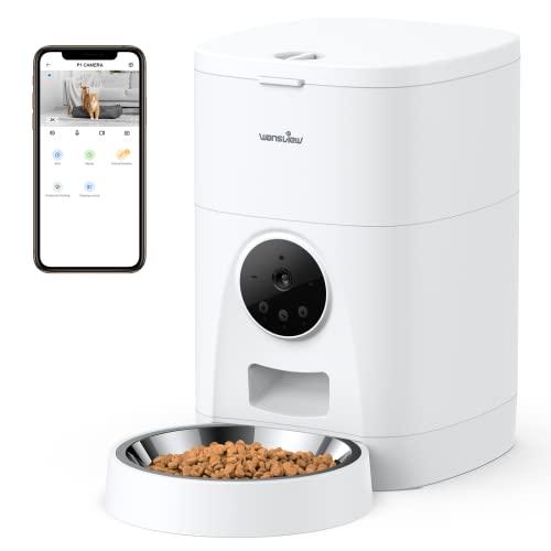 Automatic Pet Feeder for Cats and Dogs - Wansview 4L Smart Feeding Solutions with 2K Camera Video Recording and 2-Way Audio, 2.4G WiFi Cat Food Treat Dispenser with APP Control and Timer Programmable