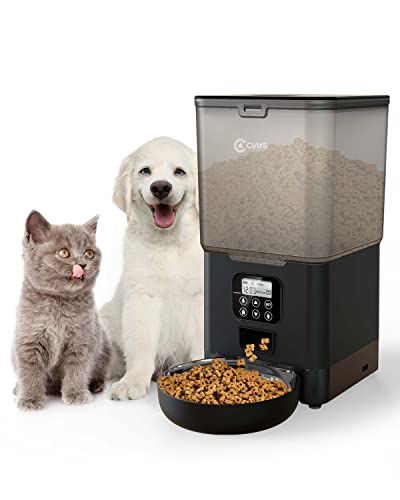 Ciays Automatic Cat Feeders, 5.6L Cat Food Dispenser Up to 20 Portions Control 4 Meals Per Day, Pet Dry Food Dispenser for Small Medium Cats Dogs, Dual Power Supply & Voice Recorder, Black