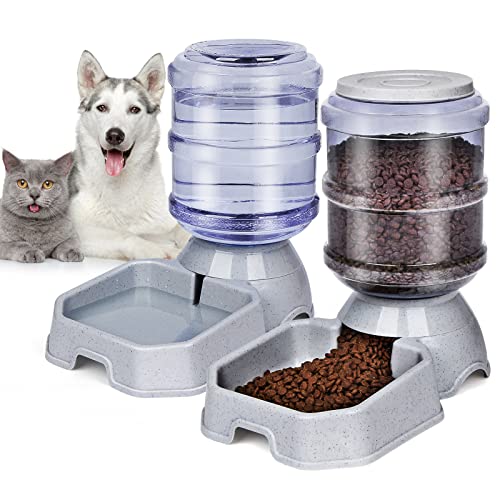 Pet Feeder and Water Food Dispenser Automatic for Dogs Cats, 100% BPA-Free, Gravity Refill, Easily Clean, Self Feeding for Small Large Pets Puppy Kitten Rabbit Bunny