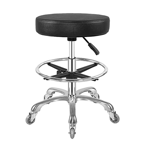 Ainilaily Rolling Stool with Wheels Heavy Duty Hydraulic for Shop Kitchen Work Lash Tattoo Lab Medical Guitar,Tattoo Artist Chair Lash Stool (Black,with Foot Rest)