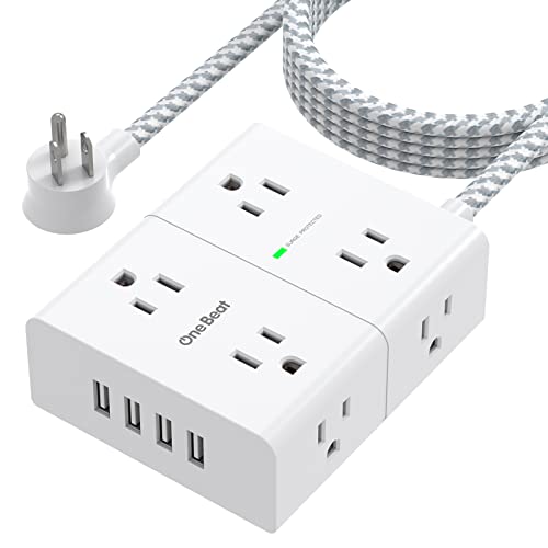 Extension Cord 10 Ft, Surge Protector Power Strip - 8 Widely Outlets 4 USB Ports 10 Ft Long Cord Power Strip, Flat Plug, Wall Mount, 3-Side Outlet Extender Overload Protect for Home Office, ETL