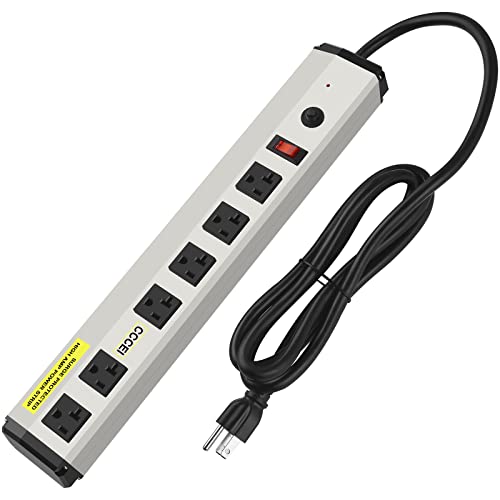 CCCEI Heavy Duty Power Strip Surge Protector 20 Amp, High Amp Industrial Shop Garage Metal Multiple Outlets, 6 FT 12 Gauge 5-15P Extension Cord 6 Outlet 6-20R T-Slot 20a for Appliance.