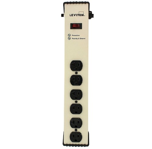 Leviton 5100-IS2 120 Volt, 20 Amp, Surge Protected, 6-Outlet Strip with Switch, Heavy Duty, 6-Ft, Gray