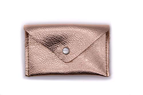 Crystalyn Kae | Rose Gold Metallic Leather Card Case | Mini Wallet with Pearl Snap | Made in the USA