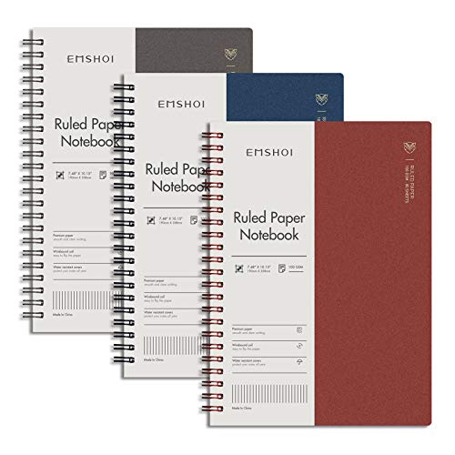 EMSHOI Lined Journal Spiral Notebook 7.48" x 10.15" - 3 Pack 480 Pages 100gsm Thick Paper, B5 Large Notebooks College Ruled, Plastic Hardcover Journals for Writing Women Men Work School Supplies