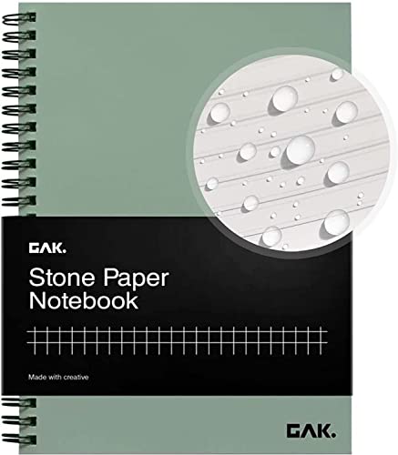 GAK. Stone Paper Waterproof Spiral Notebook, 7.20x10.11, 50 sheets, Durable Notebook, Eco-Friendly Mineral Stone Paper Notebook, Waterproof Notepad, Ruled, Green