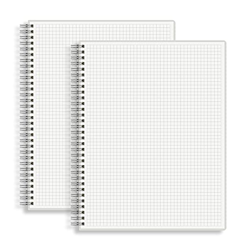 HULYTRAAT Large Graph Ruled Wirebound Spiral Notebook, 8.5 x 11 Inches, 5mm Grid (2 sq/cm) Paper Pad, Premium 100gsm Ivory White Acid-Free Paper, 128 Squared/Grid Pages per Book (Pack of 2)