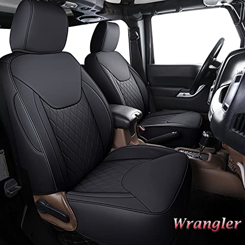 Coverado Wrangler Seat Covers Full Set, Waterproof Leather Seat Cushions Customized for Front and Rear, Compatible with 2007-2017 Jeep Wrangler JK Unlimited 4-Door, Fit Sahara Sport X Rubicon, Black