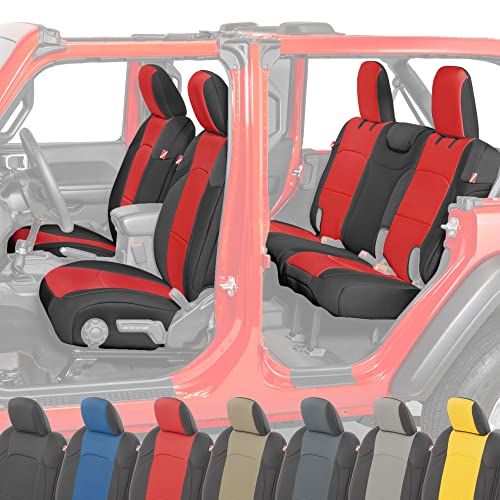 Diver Down Neoprene Seat Cover Set - Fits Jeep JL 4-Door 2018-2022 Wrangler - Front and Back Seat Set - Waterproof Custom Fit Seat Covers - Soft Padded Thermal Resistant Cushion (Red, Cloth Seats)