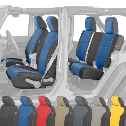 Diver Down Neoprene Seat Cover Set - Fits Jeep JK 2007-2018 Wrangler - Front and Back Seat Set - Waterproof Custom Fit Seat Covers - Fits Jeep Seat Covers Wrangler 4 Door JK - (Blue, 4DR, 13-18)
