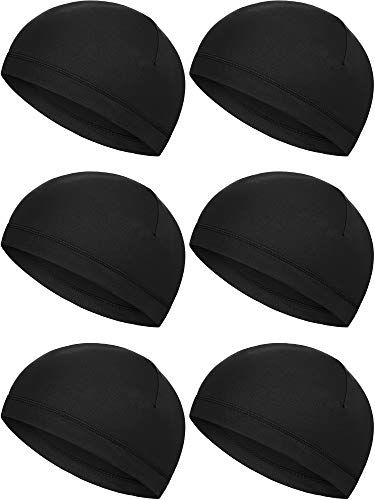 Boao 6 Pieces Skull Caps Helmet Liner Sweat Wicking Cap Running Hats Cycling Skull Caps for Men Women (Black, X-Large)