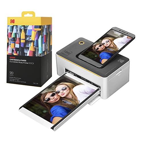 Kodak Dock Premium 4x6 Portable Instant Photo Printer (2022 Edition) Bundled with 130 Sheets | Full Color Photos, 4Pass & Lamination Process | Compatible with iOS, Android, and Bluetooth Devices