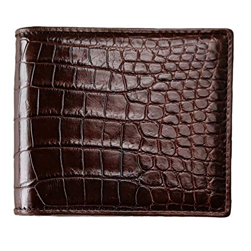 CHERRY CHICK Men's Authentic Alligator Skin Wallet Crocodile Wallet Birthday Gift (Brown-Belly-Horizontal)
