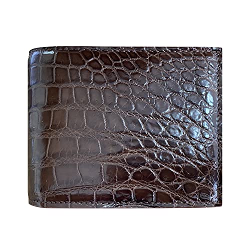 CHERRY CHICK Men's Genuine Crocodile Wallet Anniversary Present for Husband, Birthday Gifts for Men (Brown, Horizontal)