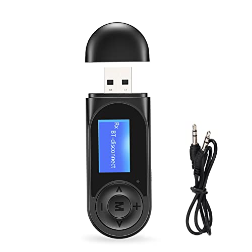 JXTZ Bluetooth Transmitter Receiver with LCD Screen, 2 in 1 Noise Cancelling Bluetooth AUX Adapter for Car, 3.5mm Wireless Audio Adapter for Car/Home Stereo/Speaker, Hands-Free Calling, Plug and Play