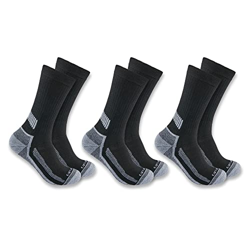 Carhartt Men's Force Performance Work Socks 3 Pair Pack, Black, Large