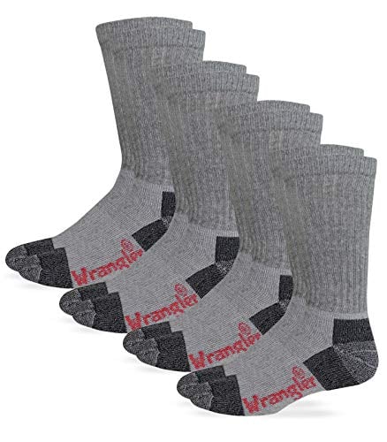 Wrangler Men's Steel Toe Boot Work Crew Cotton Cushion Socks, Grey, Large