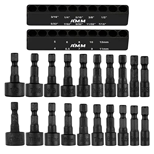 AMM 20pcs Power Nut Driver Set for Impact Drill, 1/4 Hex Head Drill Bit Set SAE and Metric, The best tool accessories