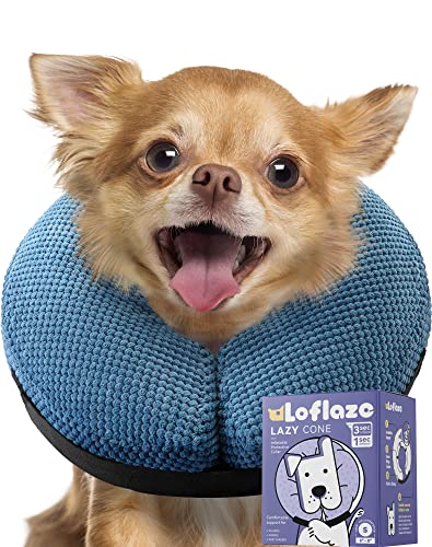 Loflaze Soft Inflatable Dog Cone Collar for Large Medium Small Dogs Cats After Surgery - Dog Neck Donut, E Collar, Elizabethan Collar Alternatives for Dogs Recovery - Blue, S