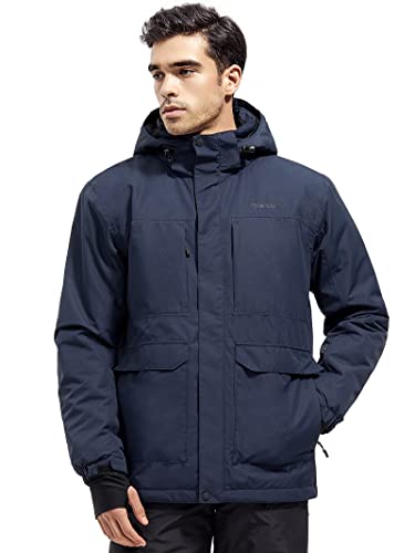FREE SOLDIER Men's Waterproof Ski Jacket Fleece Lined Warm Winter Snow Coat with Hood Fully Taped Seams(Midnight Navy,M)