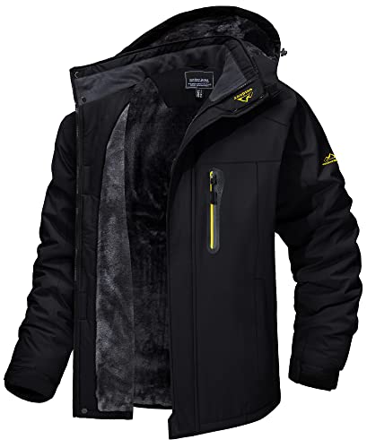 TACVASEN Men's Softshell Jacket Waterproof Windproof Fleece Lined Snow Ski Jacket, Black, L