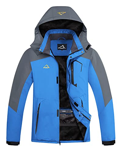 FTIMILD Men's Ski Jacket Waterproof Warm Winter Mountain Windbreaker Hooded Raincoat Snow Jackets (as1, alpha, x_l, regular, regular, Blue)