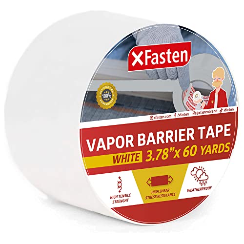 XFasten White Vapor Barrier Tape, 9 mil, 3.78-Inch x 60-Yards, Waterproof Moisture Barrier Tape for Crawlspace Encapsulation, Construction Sheathing Seal Film, Housewrap Seaming and Underlayment Seal