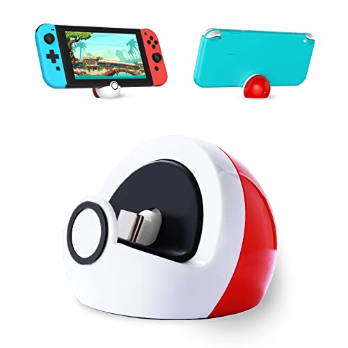 Antank Tiny Charging Stand Compatible with Nintendo Switch/Switch Lite/Switch OLED, Cute Switch Dock Station with USB-C Port, Portable Charger Stand for Switch Games, No Projection, Red&White