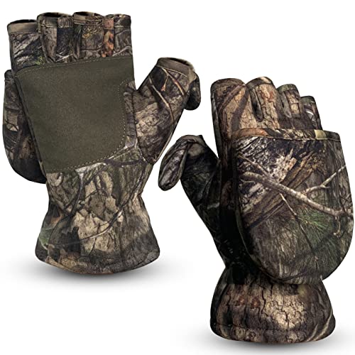 Camouflage Hunting Gloves Pro Anti-Slip Windproof Camo Convertible Glove Flip Top Fingerless Gloves Pop-Top Mittens Unisex Archery Accessories Hunting Camping Hiking Climbing Outdoors Gear (X-Large)