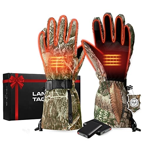 Hunting Camo Heated Gloves Men- Waterproof Mens Heating Mittens with 2 Battery Packs to Keep Hands Warm Dry, Touchscreen Winter Thermal Glove for Hunting| Fishing| Skiing| Hiking| Shooting| Cycling