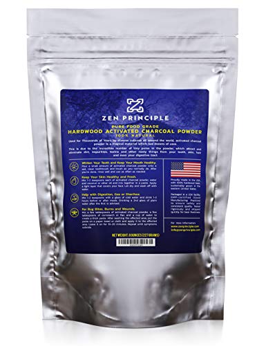 Hardwood Activated Charcoal Powder 100 Percent from USA Trees 8 oz. All Natural. Whitens Teeth, Rejuvenates Skin and Hair, Detoxifies, Helps Digestion, Treats Poisoning, Bug Bites, Wounds. FREE scoop.