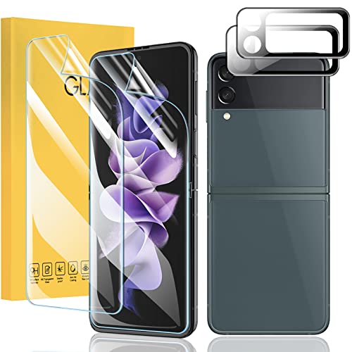 Vizvera2 Pack Galaxy Z Flip 3 Screen Protector TPU Film+2 Pack Flip 3 Inner Screen Flexible FilmHD Transparent High Clarity, Anti-Shatter, Bubble Free for Samsung Galaxy Z Flip 3 5G Screen Protector