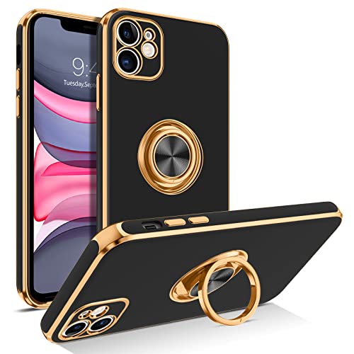BENTOBEN iPhone 11 Case with 360 Ring Holder, Shockproof Slim Kickstand Magnetic Support Car Mount Women Men Non-Slip Protective Phone Case for iPhone 11 6.1", Black/Gold