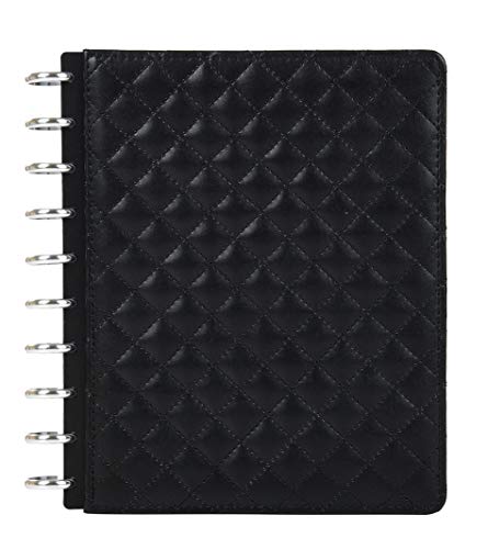 Talia Discbound Notebook, ((Black Quilted Sturdy Cover, Midsize (7.5n x 9.75in)), Customizable, Note Taking, Planner, Business - Professional Series