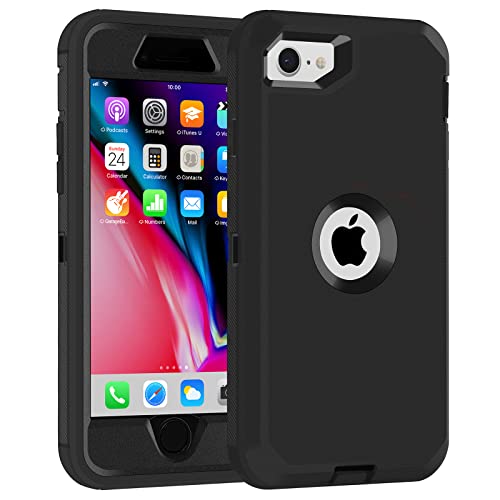 iPhone SE 2020 Case,iPhone SE 2022 Case,3 in 1 Built-in Screen Full Body Protector Phone Case,Shockproof TPU Hard PC Bumper Drop-Proof Shell for iPhone SE 2nd 3nd 4.7" inch Black