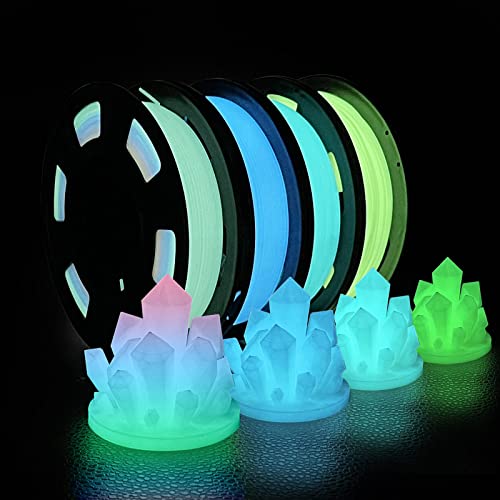 3D Printer Filament Bundle, Glow in The Dark Filament Multicolor, Green, Blue and Blue-Green, PLA Filament 1.75 mm, Dimensional Accuracy +/- 0.02 mm, 250g X 4 Pack