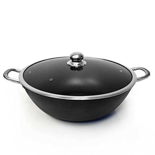 Cast Iron Dutch Oven Stock Pot, wok, Pre-Seasoned nonstick, with tempered glass lid,2 side handles, 10.5 Quarts caldero for everyday kitchen and camp, large braiser for cooking, deep fry pan, Light