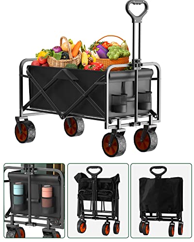 LOGARD Collapsible Folding Wagon,Heavy Duty Utility Beach Wagon Cart,Outdoor Camping Wagon