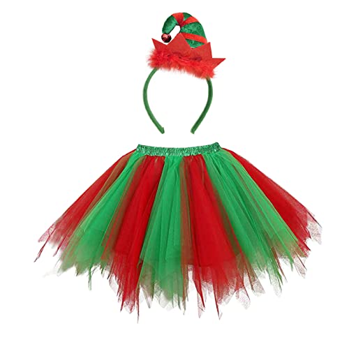 ZARSIO Womens Tutu Skirt Layered Tulle Skirt 50s Vintage Ballet Bubble Dance Skirts Adult Christmas Elf Costumes (Red&Green)