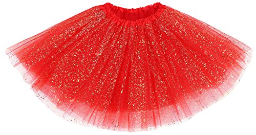 Simplicity Women's Classic Elastic 3 Layered Tulle Tutu Skirt, Red Sequin