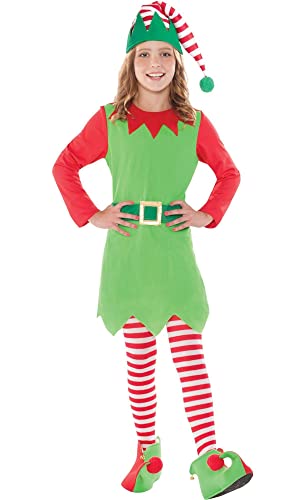 Amscan 848926 Girls Merry Elf Costume, Medium Size (8-10 Years Old)