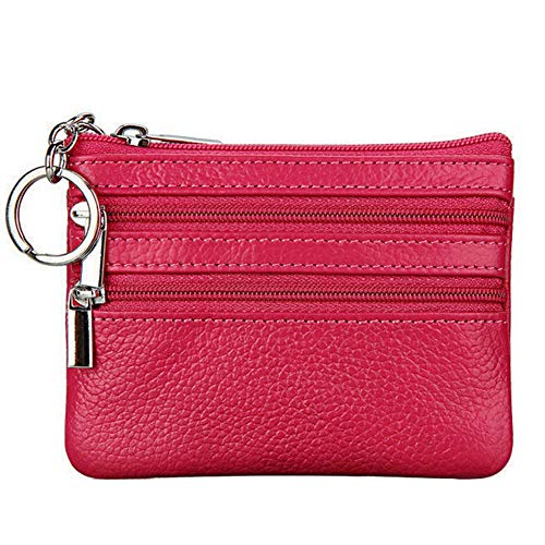 Women's Genuine Leather Coin Purse Mini Pouch Change Wallet with Keychain,rose