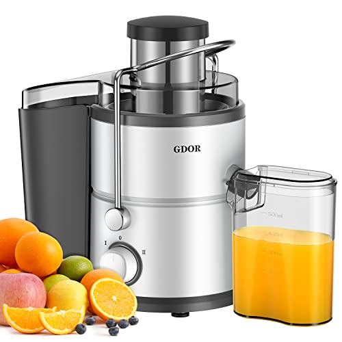 GDOR Juicer with 800W Motor, Juicer Machine with Big Mouth 3 Feed Chute, Dual Speeds Juice Maker for Fruits and Veggies, Anti-Drip Function Centrifugal Juicer, Include Cleaning Brush, BPA-Free, White