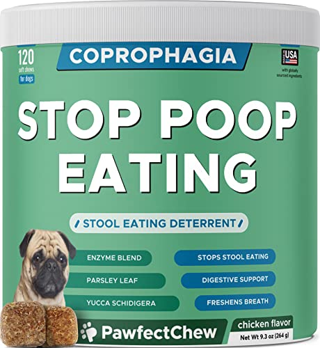 PAWFECTCHEW No Poop Eating for Dogs - Treats to Stop and Prevent Coprophagia - Dog Poop Eating Deterrent & Prevention - Digestive Enzymes & Natural Herbs for Gut Health - Breath Freshener - 120 Chews