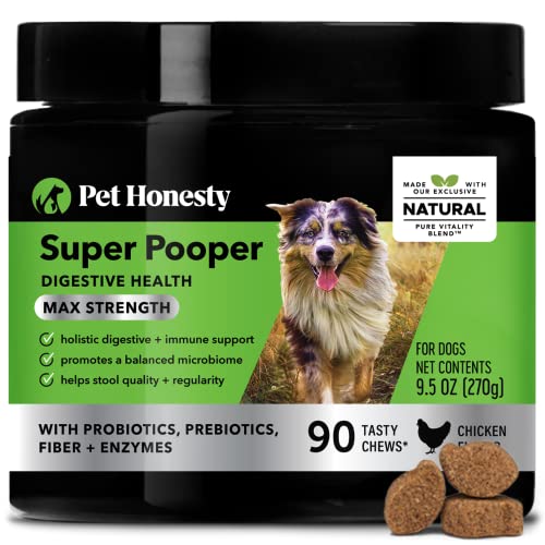 PetHonesty Super Pooper Solid Stool Max Strength Chews - Perfect Poop Every Day, Diarrhea & Bowel Support - Fiber, Probiotics, Prebiotics & Digestive Enzymes - Digestion & Health for Dogs (90 Count)