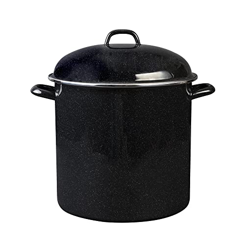 Granite Ware 15 QT. Heavy Gauge Stock Pot with Lid Speckled Black, Stainless Steel Rim